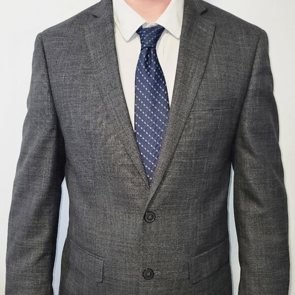 Calvin Klein Slanted Check Narrow Navy-Blue Silk Tie T-43 - Picture 6 of 6